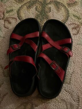 Birkenstock Red Strappy Buckle Sandals